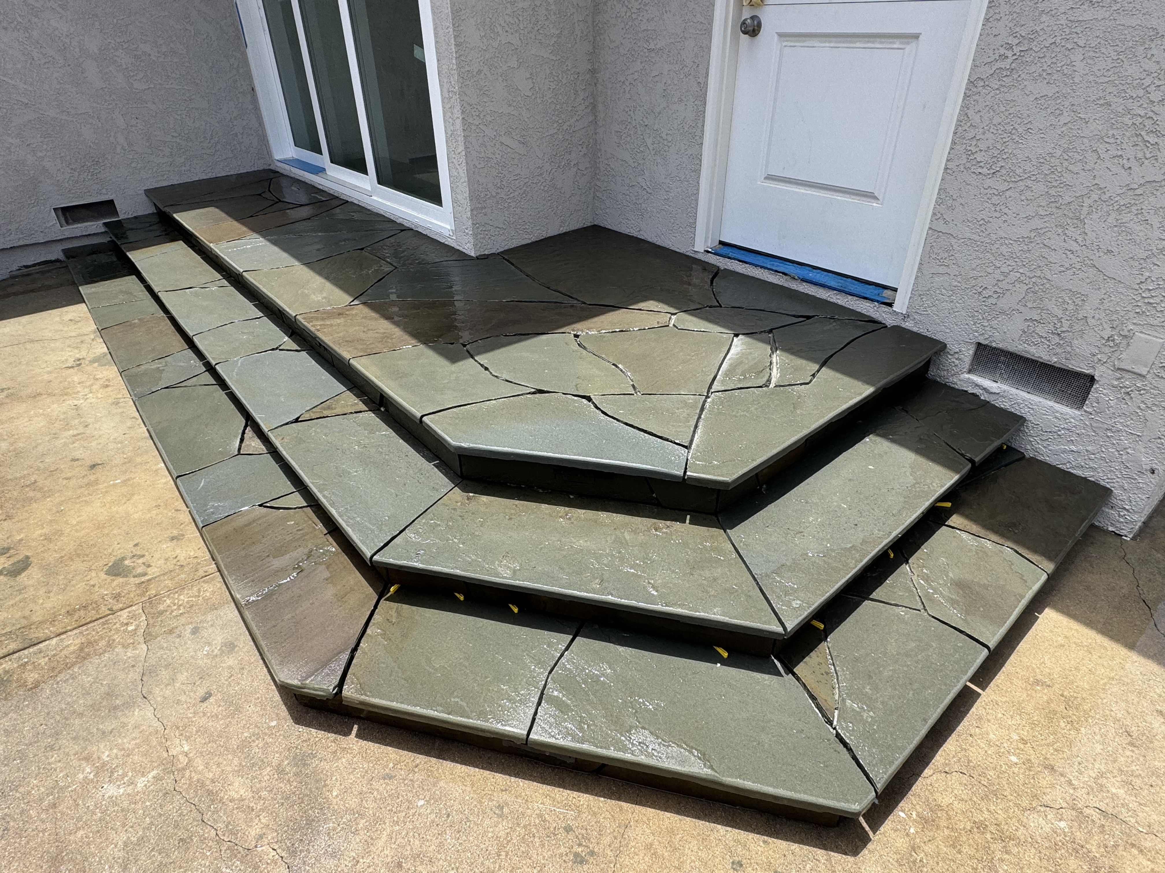 Flagstone steps and backyard