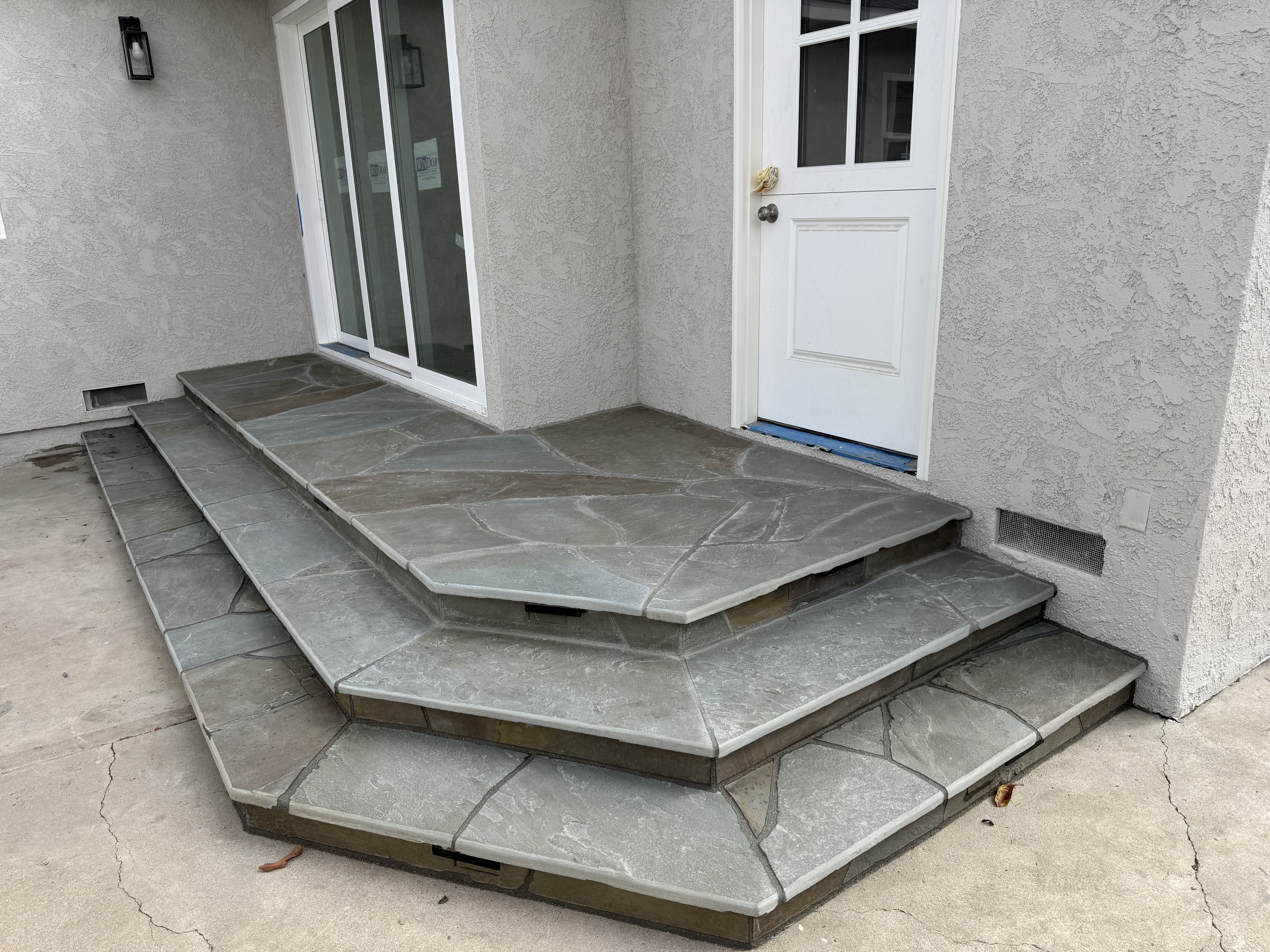 Flagstone steps and backyard