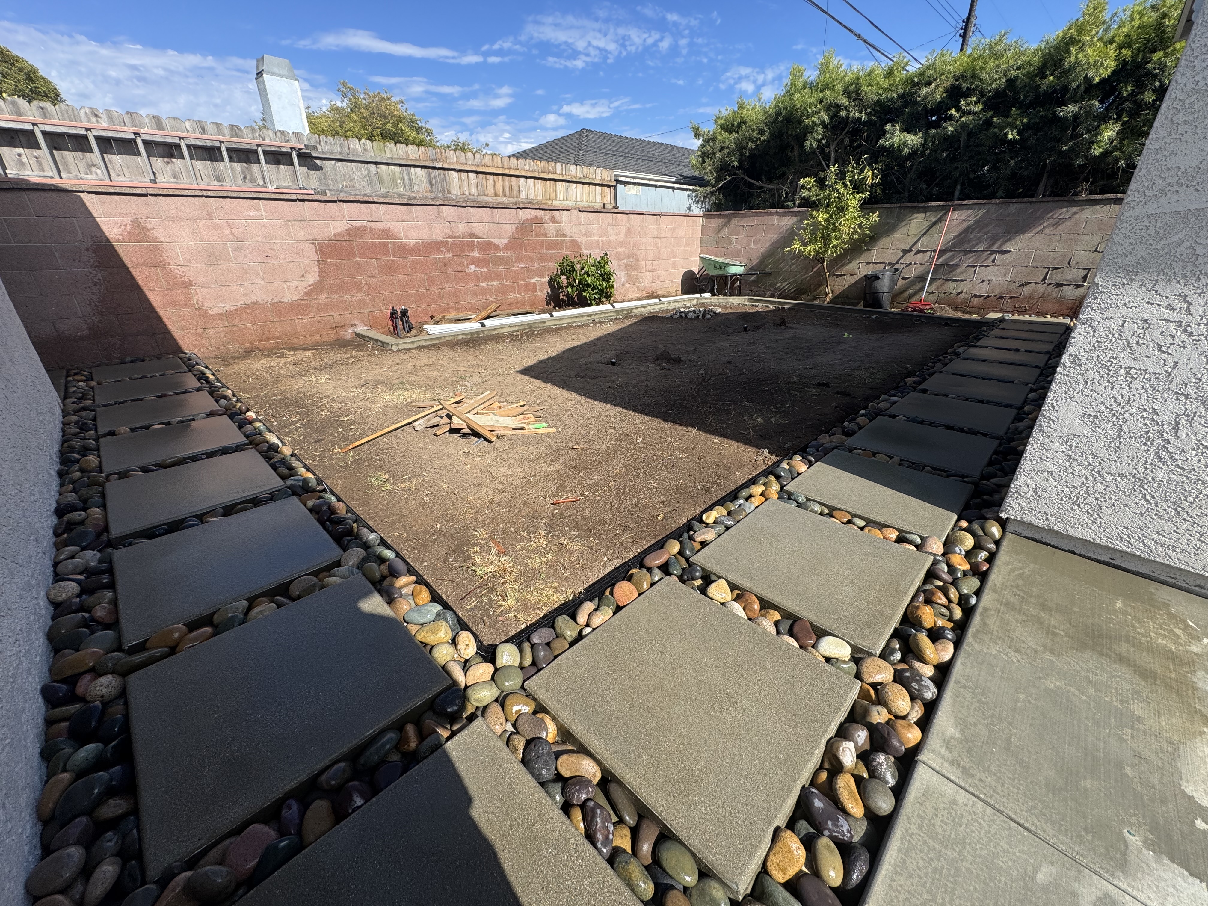 Flagstone steps and backyard