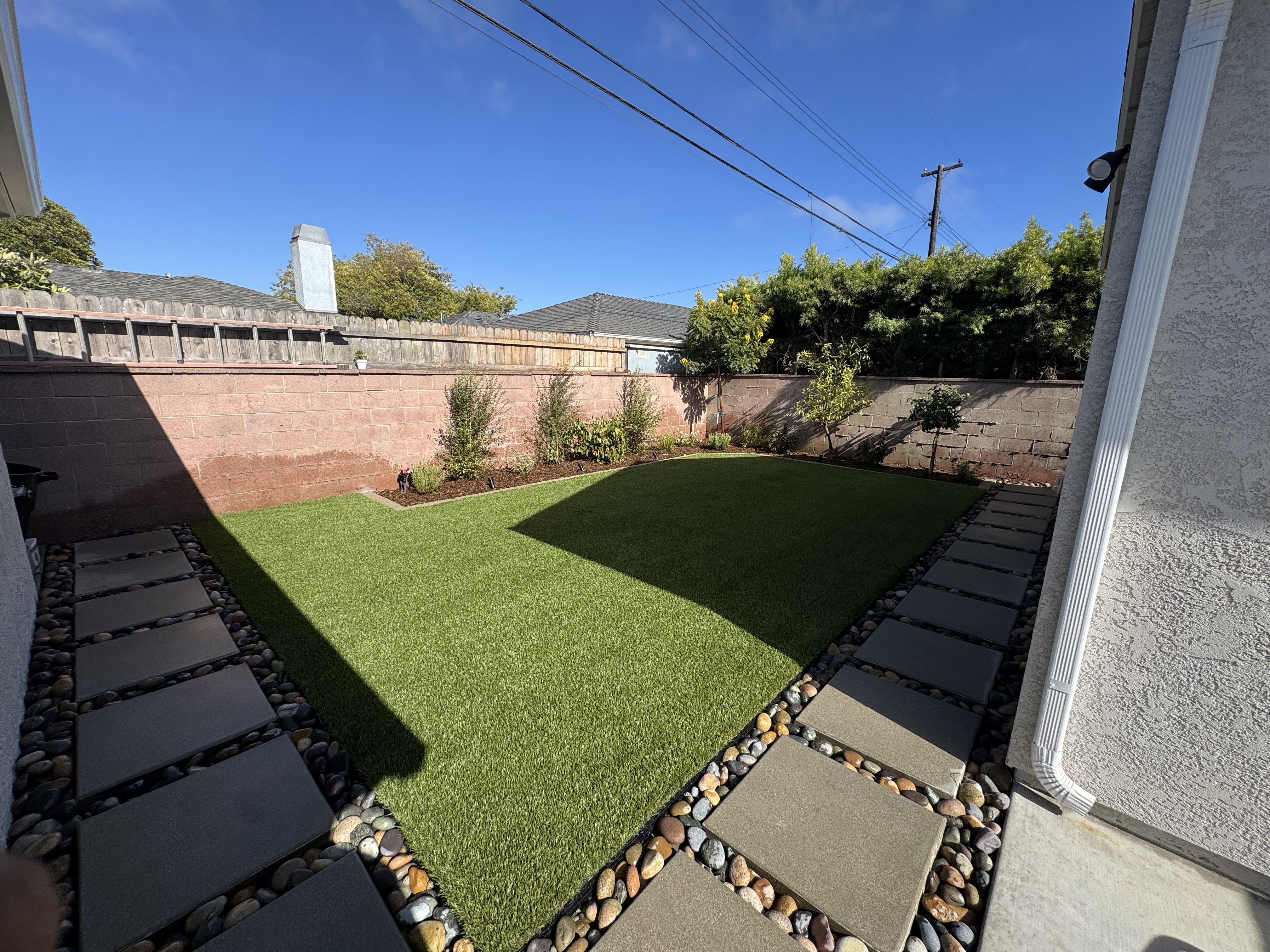 Flagstone steps and backyard