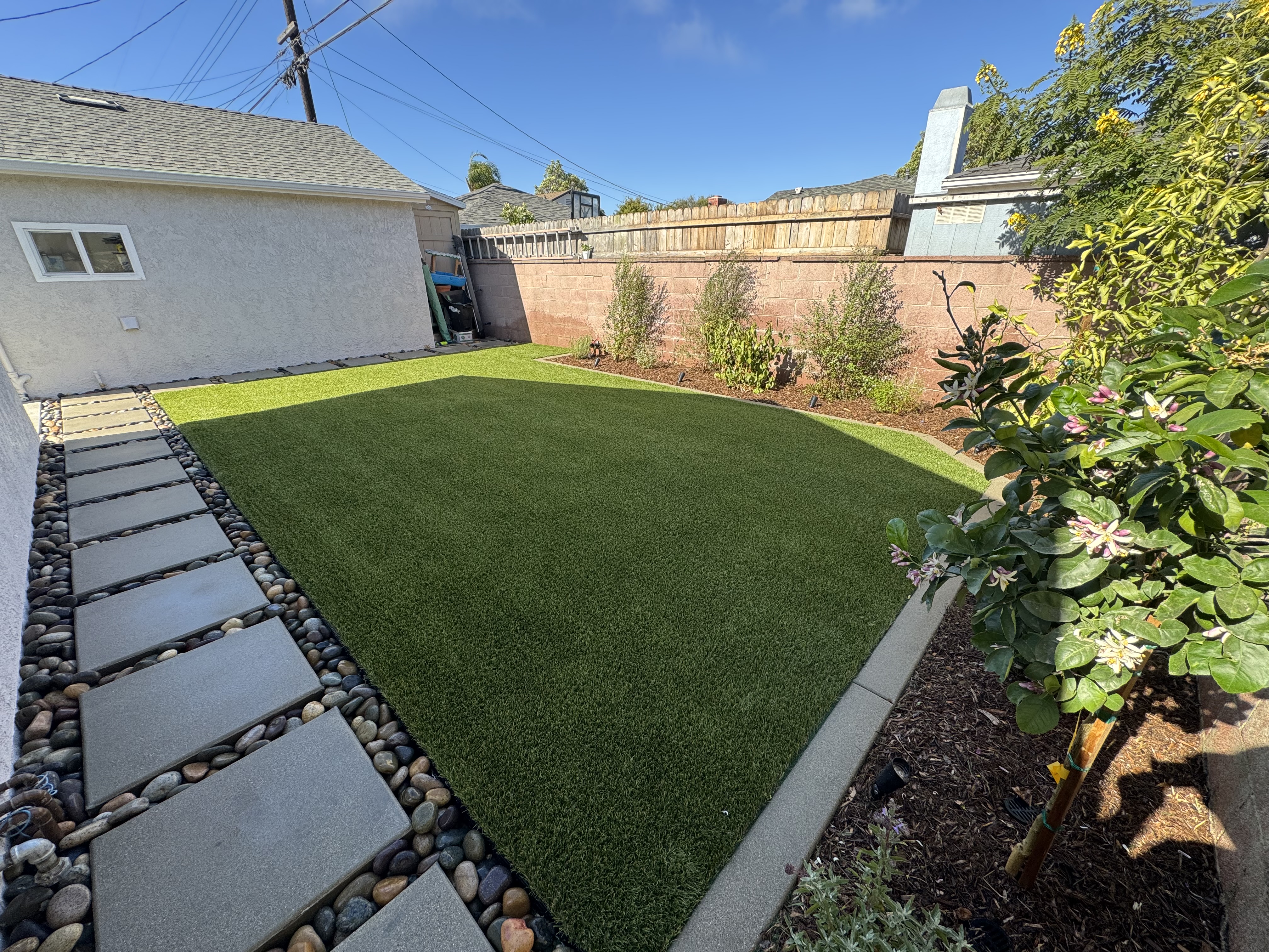 Flagstone steps and backyard