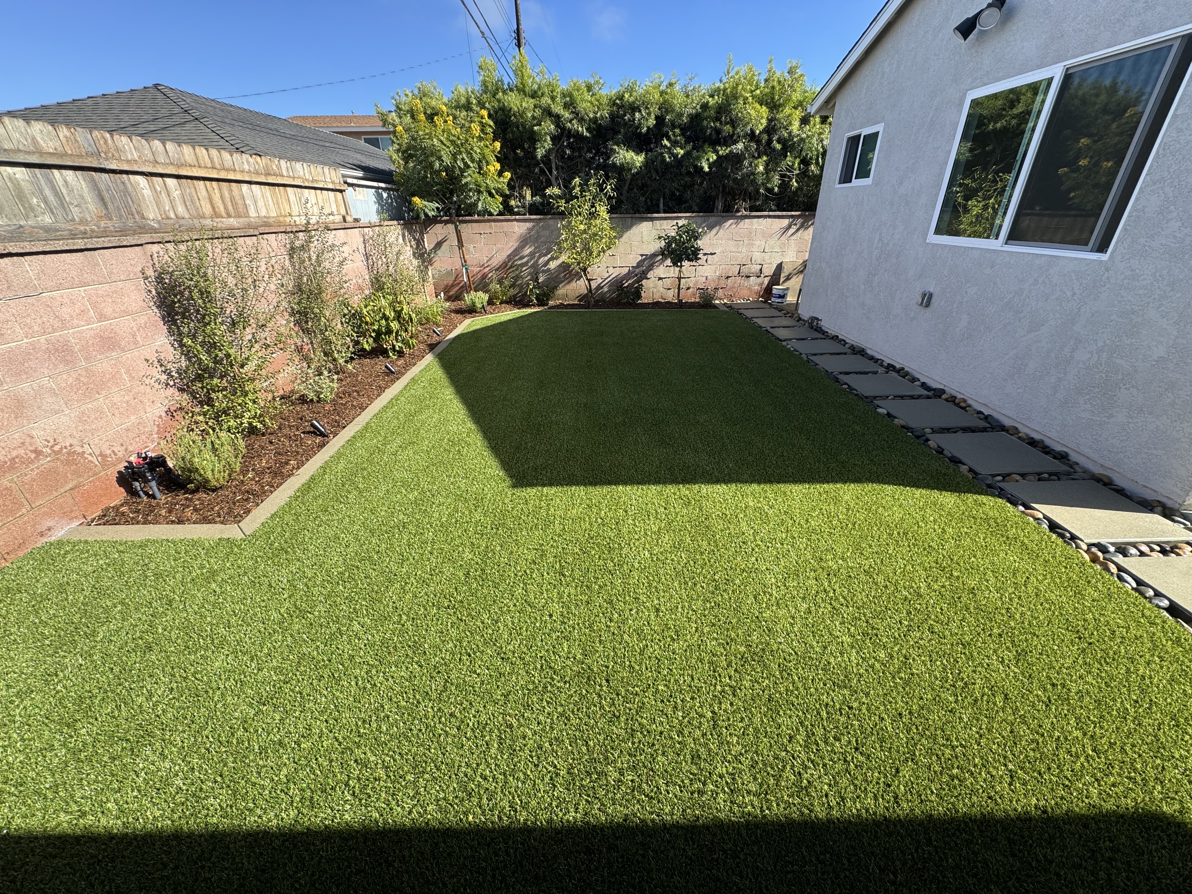 Flagstone steps and backyard